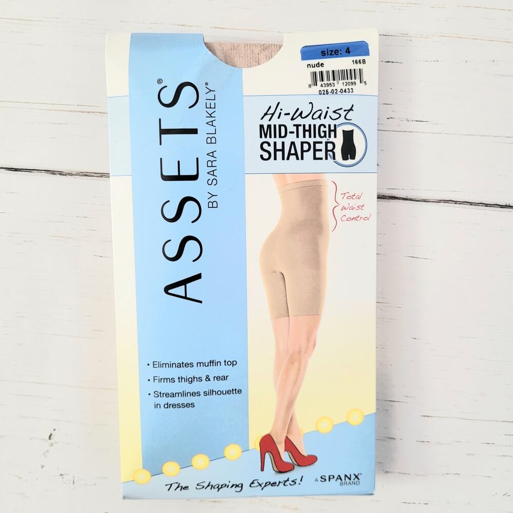 Assets Spanx Hi Waist Mid Thigh Shaper Underwear Panties Nude Beige Size 4 Large